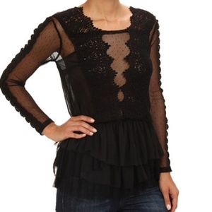 Free People Midnight Memories Lace Top- M